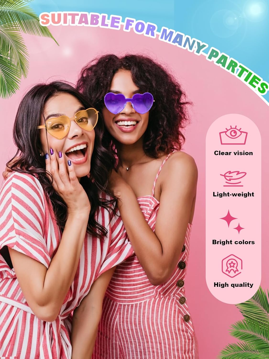 12 Pairs Heart Shaped Sunglasses for Women Colorful Glasses Fun Trendy Transparent Heart Sunglasses