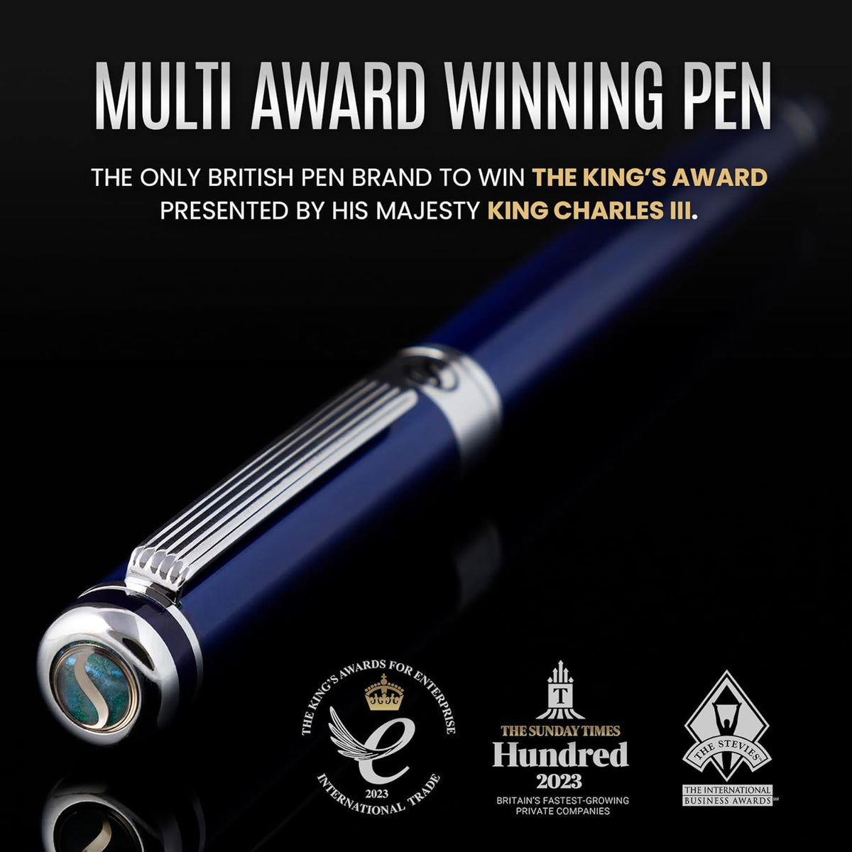 Scriveiner Midnight Blue Fountain Pen - Stunning Luxury Pen with Chrome Appointments, Schmidt Nib