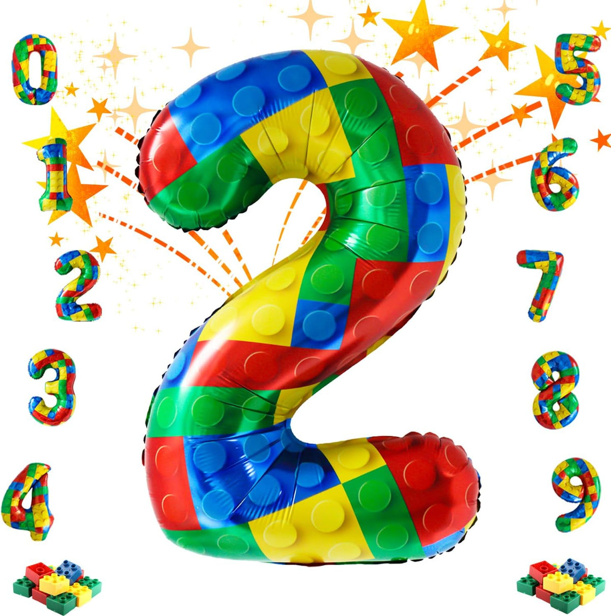 32 Inch Stackable Block Number Balloon – Colorful Brick Building Themed Big Helium Digits for Kids