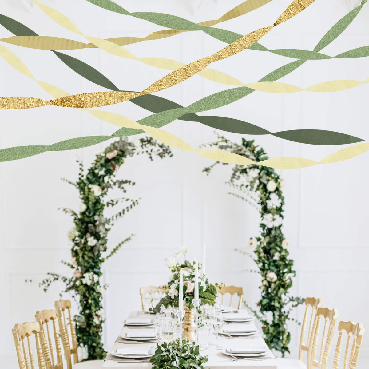 Kiwayo Birthday Baby Shower Decorations, Sage Green Gold Crepe Paper Streamers Party Decorations(5