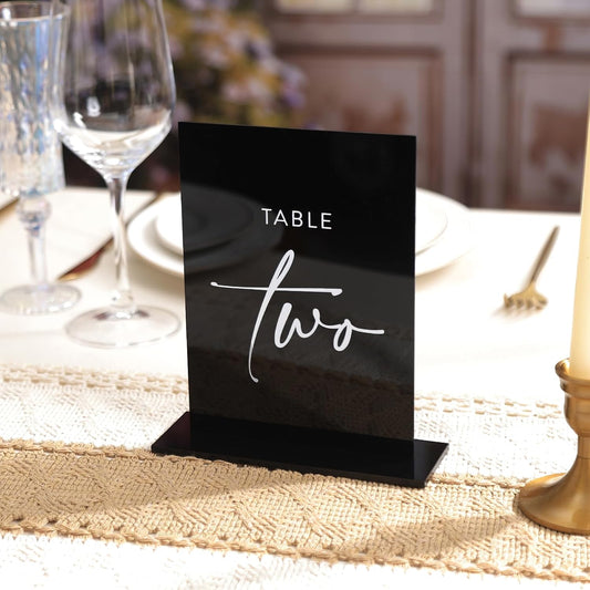 UNIQOOO Black Wedding Double Sided Table Numbers with Stands 1-15 set, 5x7'' Acrylic Signs with