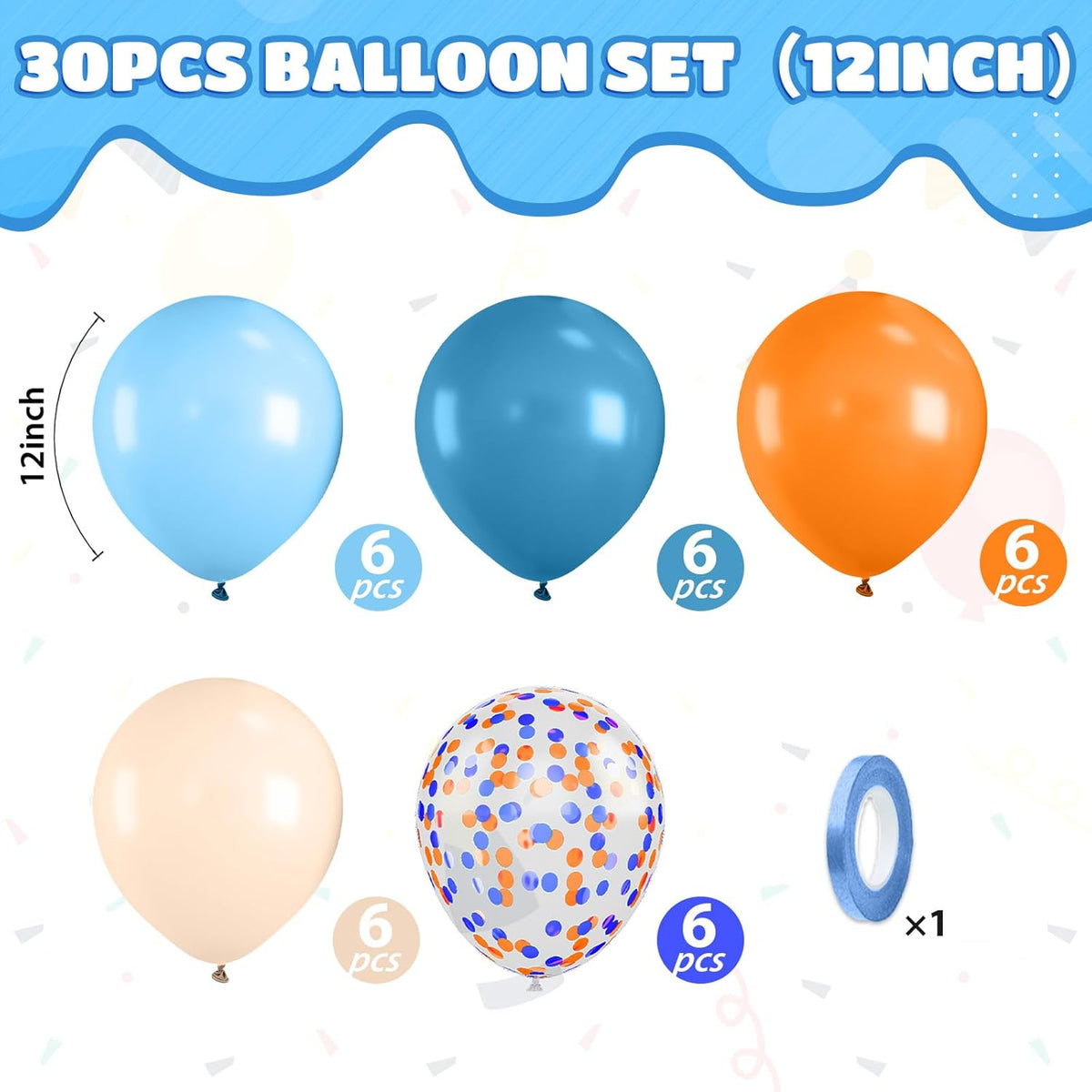 Blue and Orange Balloons, 12 Inch Orange Light Blue Nude Apricot Confetti Balloons for Boys Party