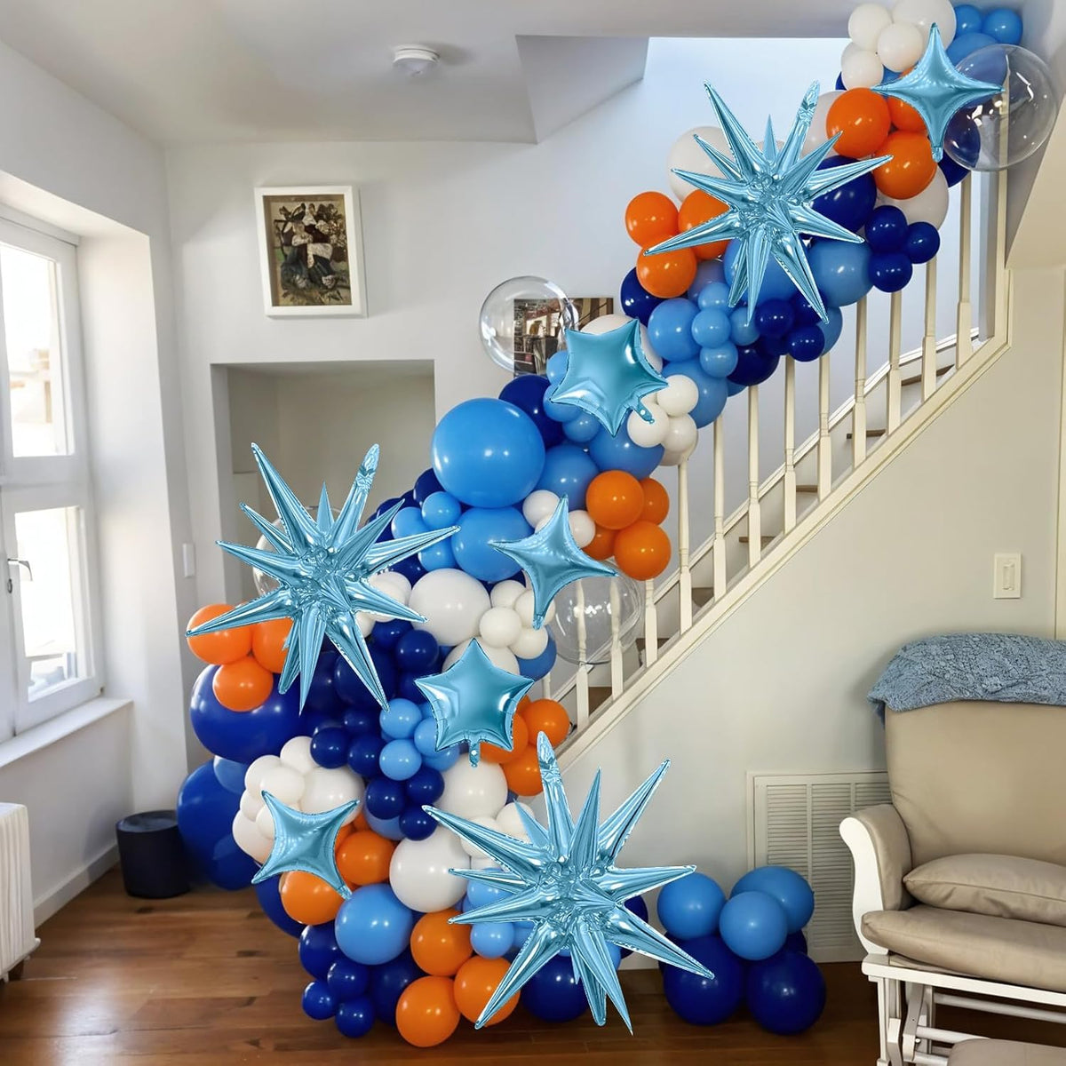 Blue Star Balloon,16Pcs Light Blue Star Foil Balloons Set with 22Inch Explosion Spike Cone Balloons