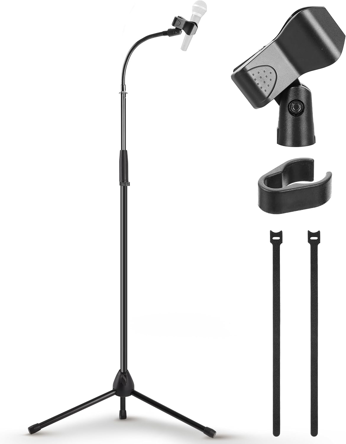 Pyle Tripod Mic Stand, Adjustable Gooseneck Microphone Stand, Sturdy Build, Non-Slip Rubber Feet
