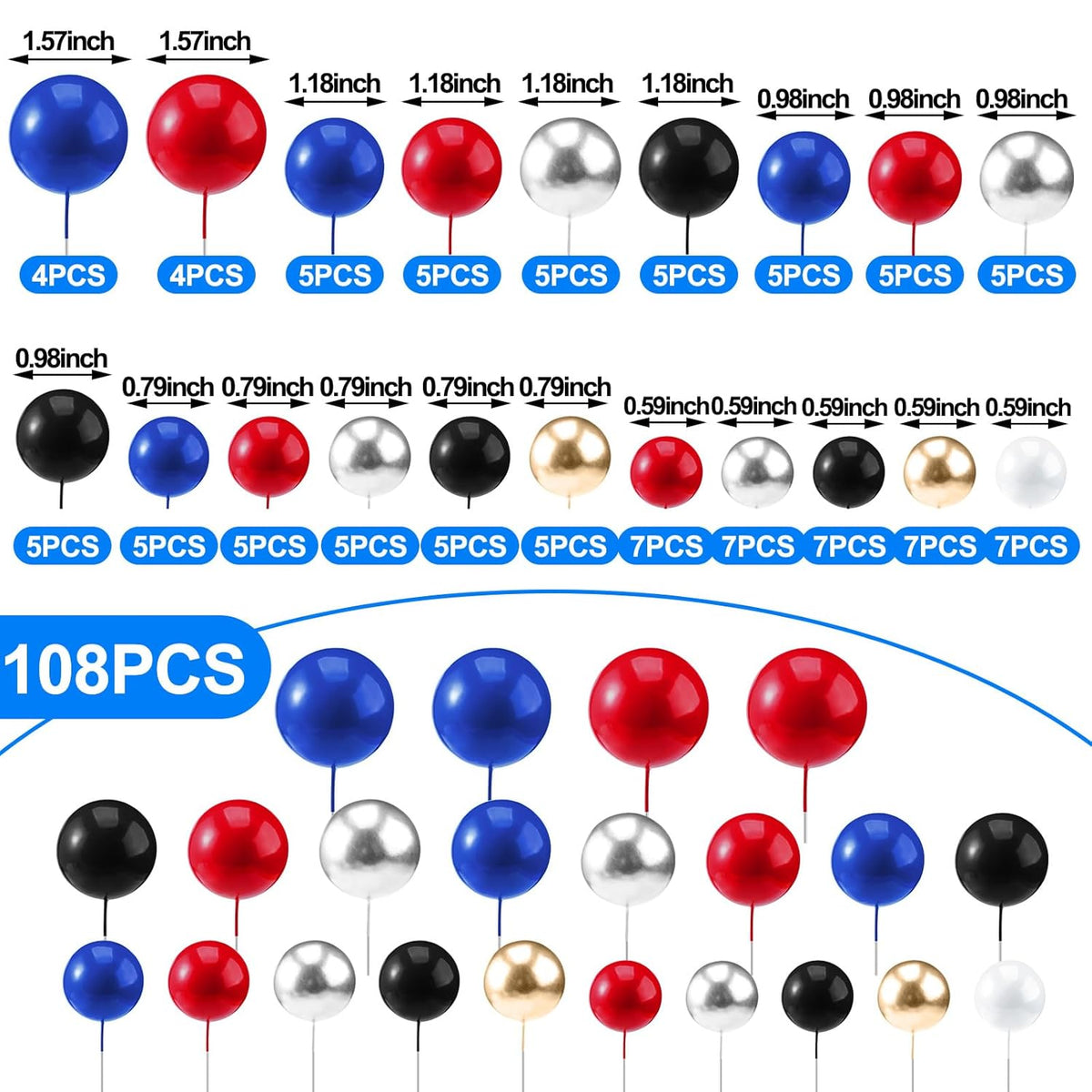 108 Pcs Balls Cake Topper DIY Cupcake Insert Foam Balloons for Cake Baking Wedding Anniversary
