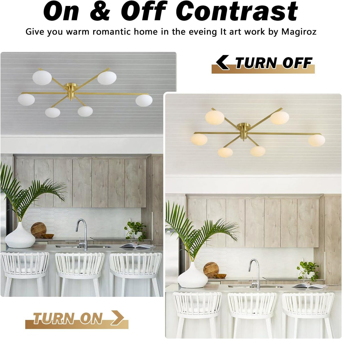 6-Lights Gold Sputnik Chandelier Modern Ceiling Light Fixtures Retro Glass Ceiling Lamp Industrial