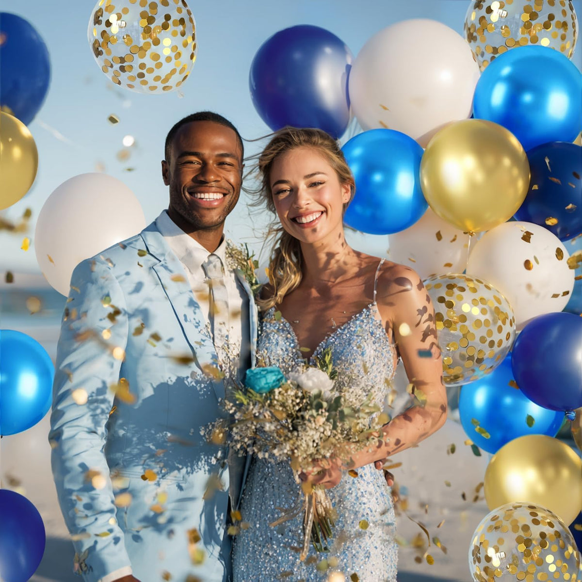 Navy Blue and Gold Confetti Balloons, 50pcs 12 Inch Metallic Blue Latex Confetti Balloons Matte