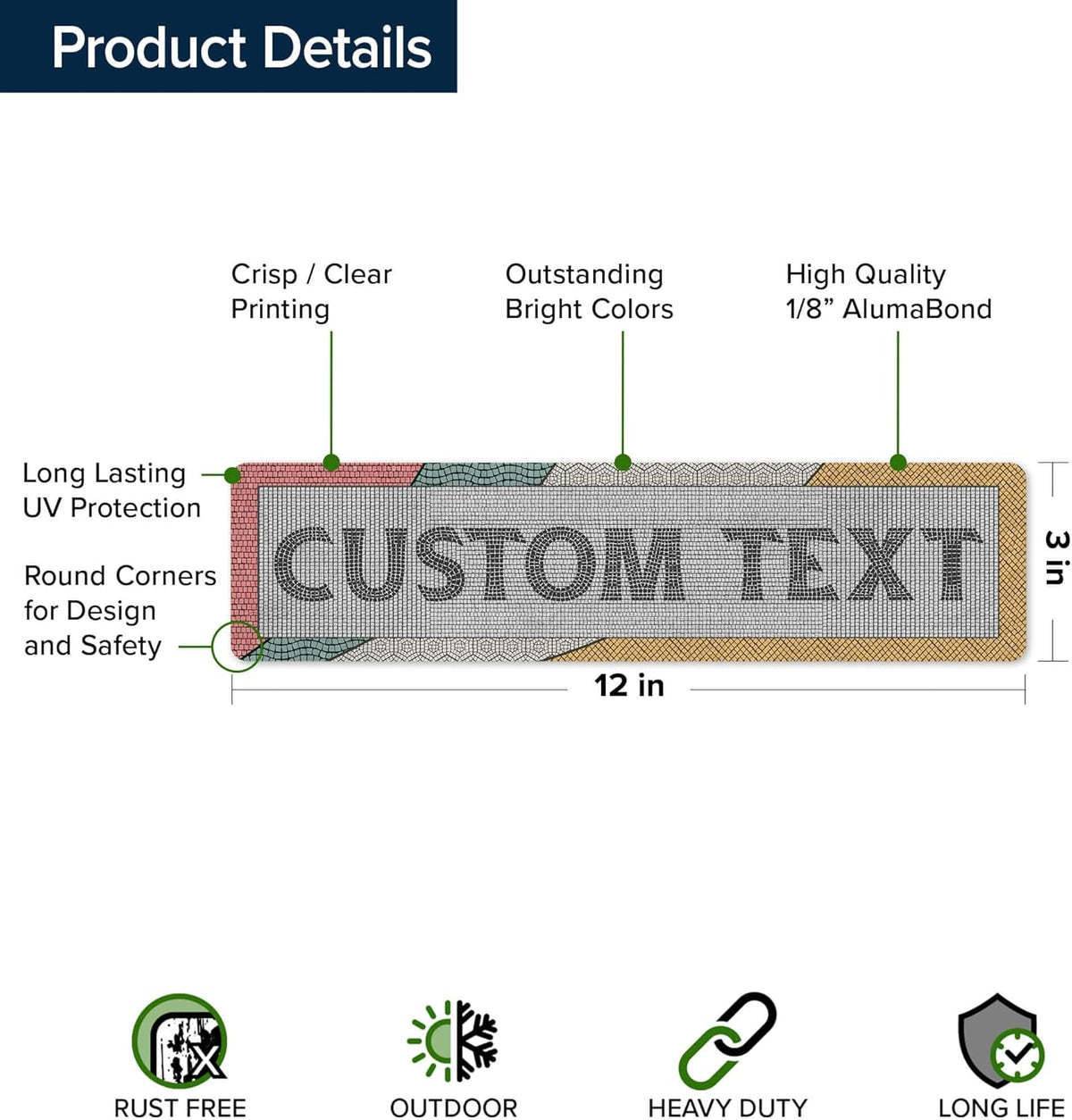 Custom Sign, Custom Street Sign, 11 Font Colors, 13 Font Styles, 4 Hole Options, 22 Sizes, 3x12