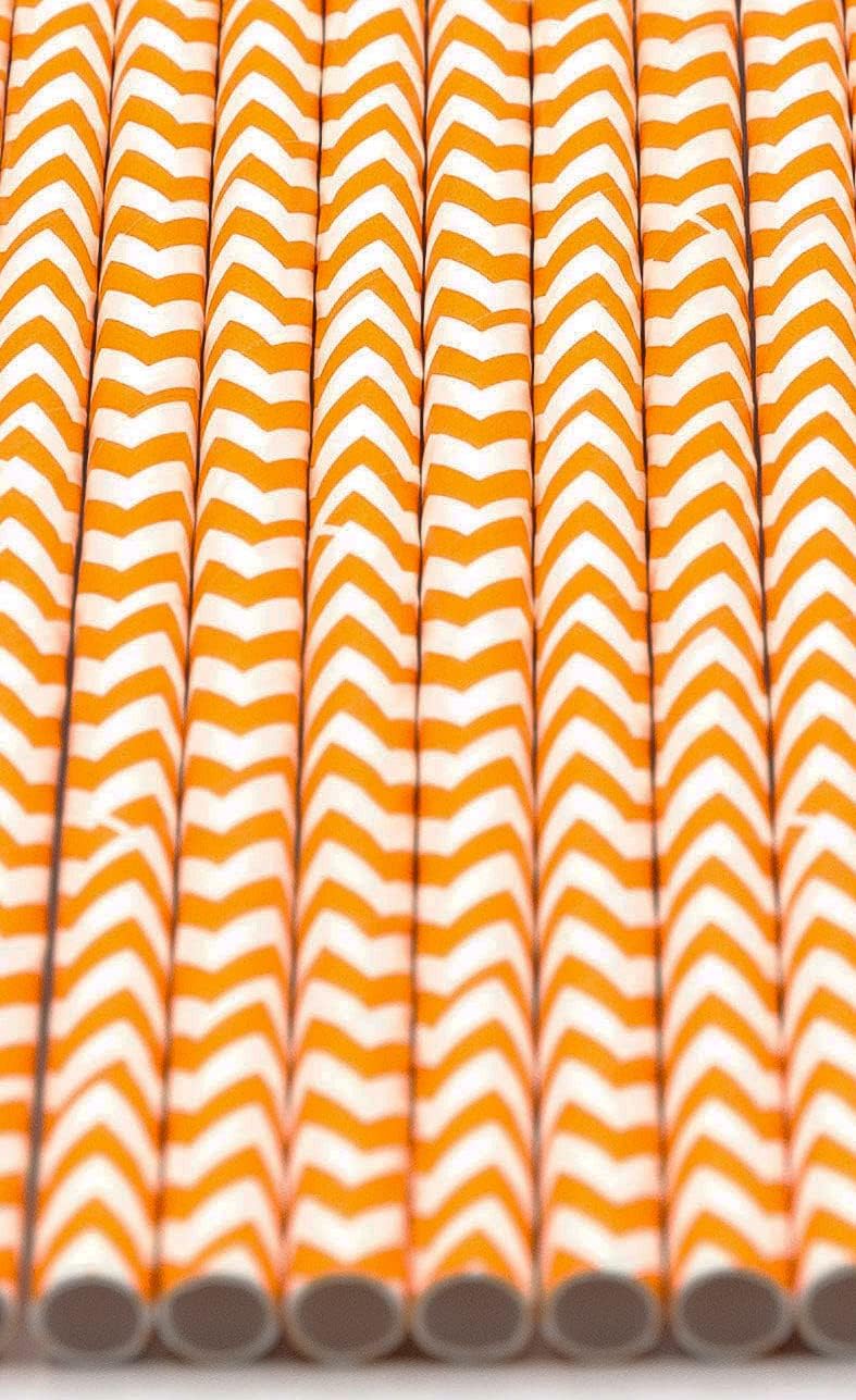 Pack of 900 Orange Chevron Biodegradable 4-Ply Paper Drinking Straws (Compostable, Non-toxic
