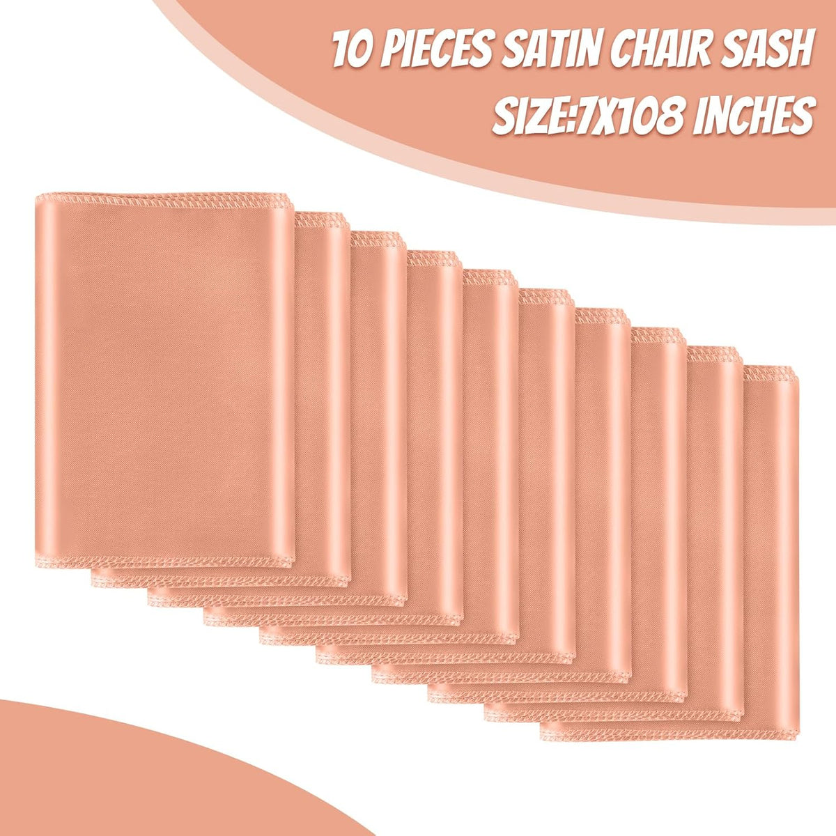 10 PCS Rose Gold Satin Chair Sashes Bows Universal Chair Ribbon Ties Back Sash for Wedding Party