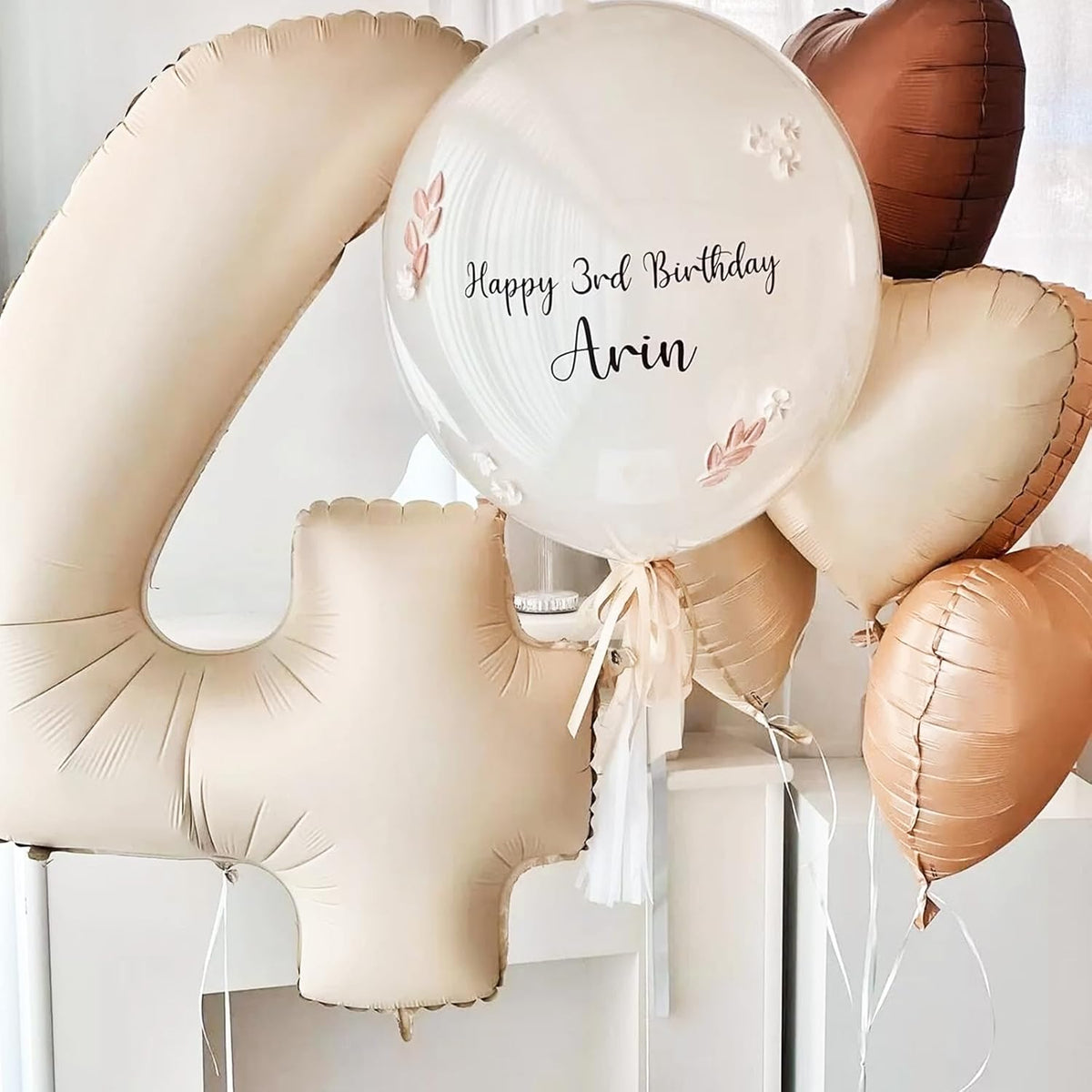 40 Inch 4 Balloons, Large Beige Number 4 Balloon for 4th Birthday Foil Number Balloons Set 0-9