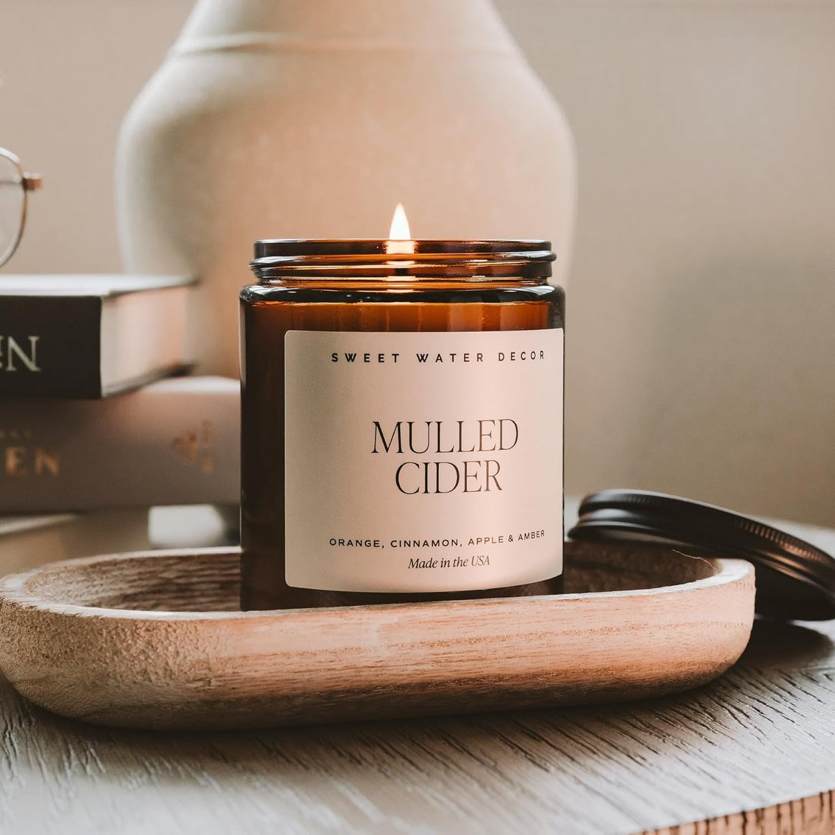 Sweet Water Decor Mulled Cider Candle - Fall Candles with Orange, Cinnamon, Apple, and Amber Scent