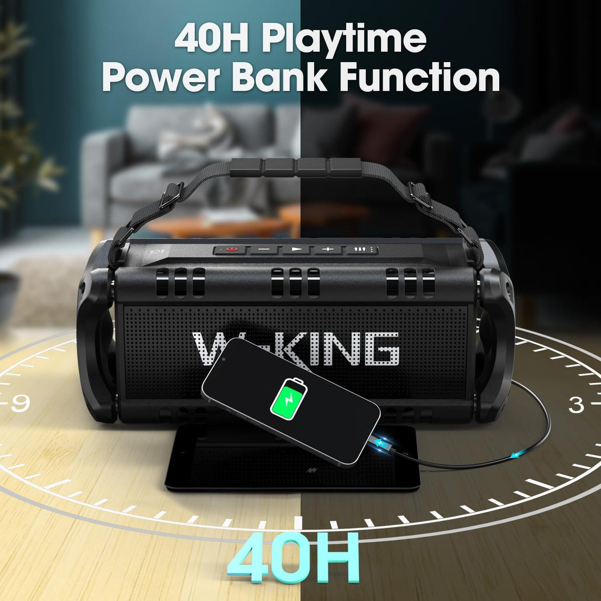 W-KING Bluetooth Speaker, 90W Max Portable Outdoor Speaker Loud, IPX6 Waterproof/50W Deep Bass