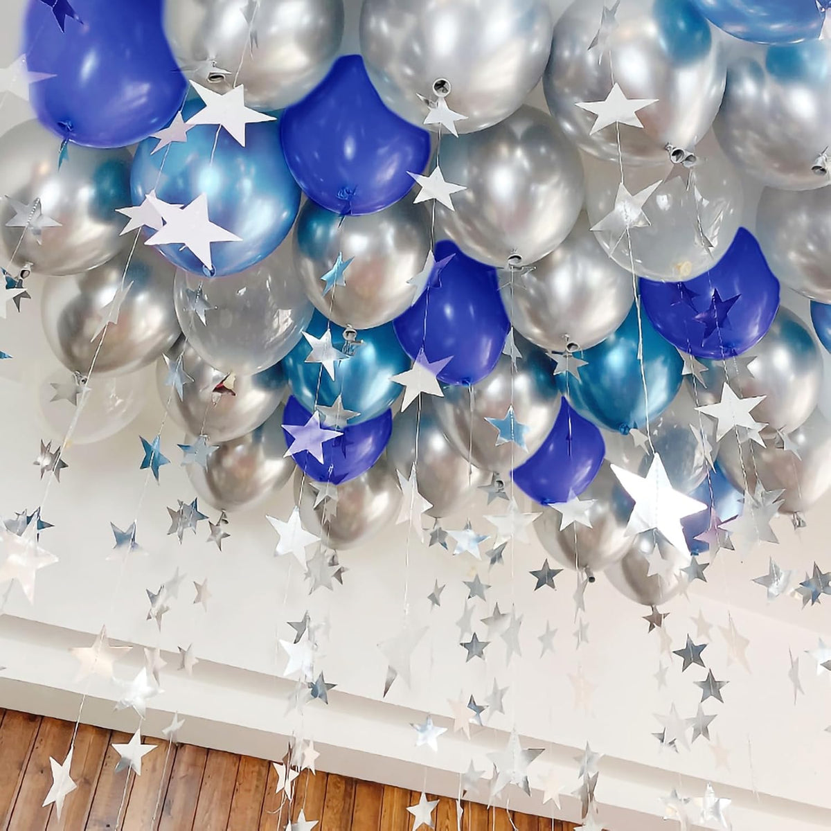 Netnology Blue Silver Balloons Set,60Pcs 12 Inch Navy Royal Blue Balloons light Blue Silver