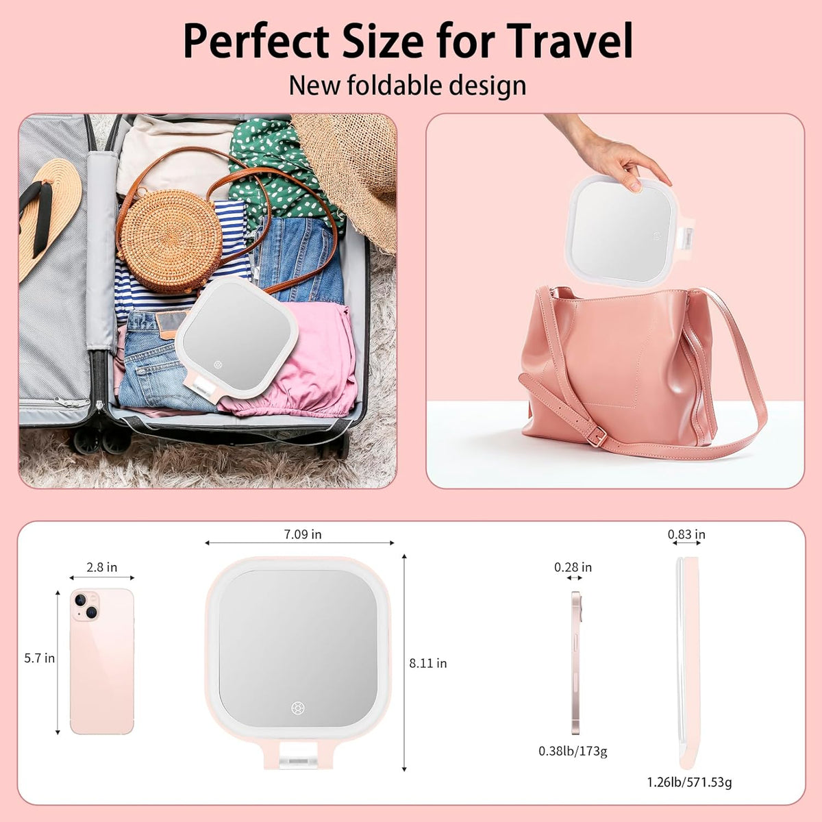 DESCHEN Rechargeable Travel Makeup Vanity Mirror with Lights and Magnification, Portable 1X/10X