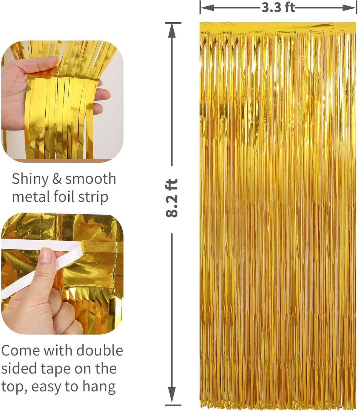 4 Pack Gold Foil Fringe Curtains Door Streamers Party Decorations 3.3 x 8.2 ft, Gold Tinsel Curtain