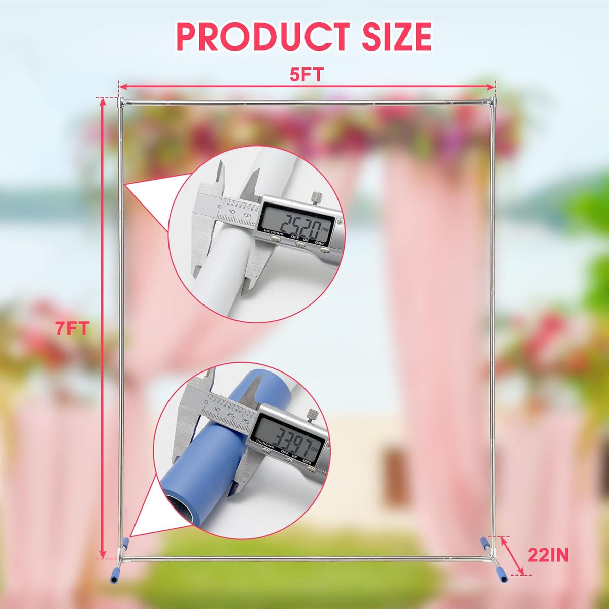 Wedding Arch,7 x 5 FT Metal Arch Backdrop Stand with Support Feet Base,Square Arched Frame for