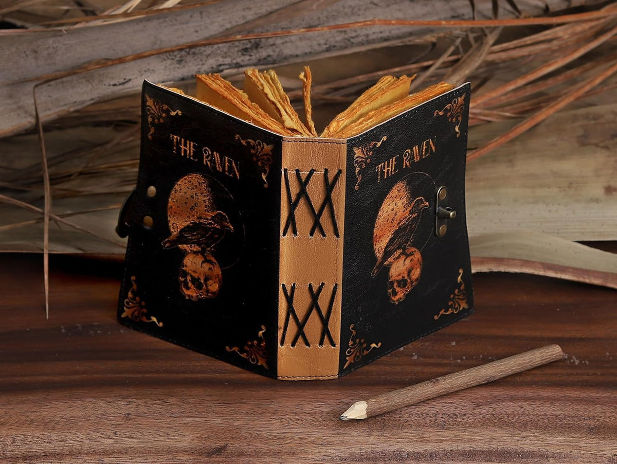 Leather Gothic Journal Magical Raven Skull Spiral Notebook Mystery Crow Journal Grimoire Witchcraft