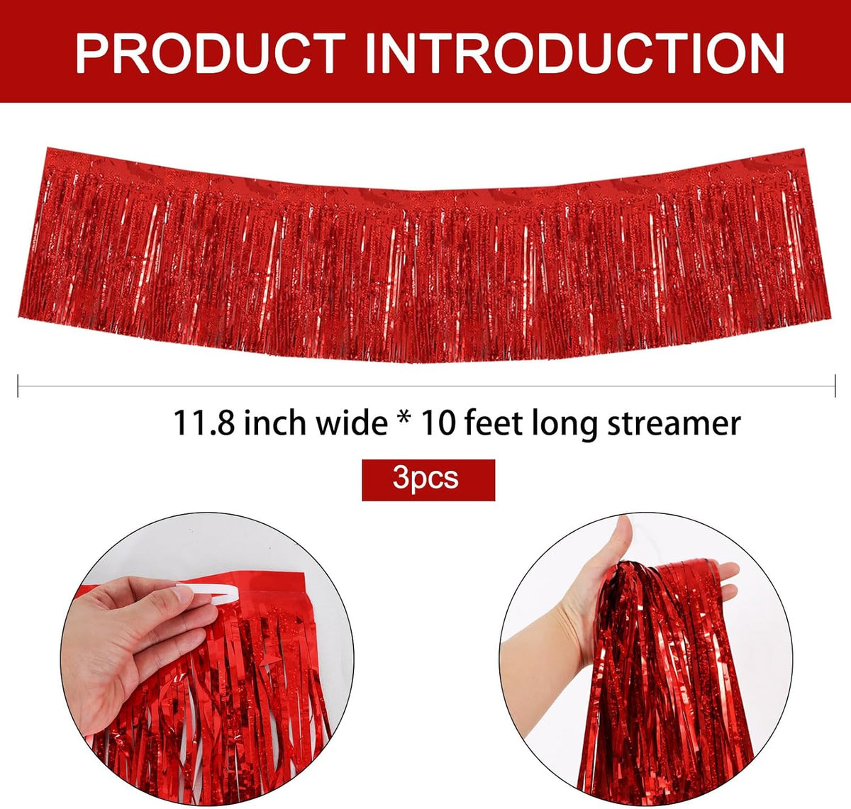 BEISHIDA 3 Packs Metallic Foil Fringe Garland Laser Red Wall Hanging Tinsel Fringe Banners for Car