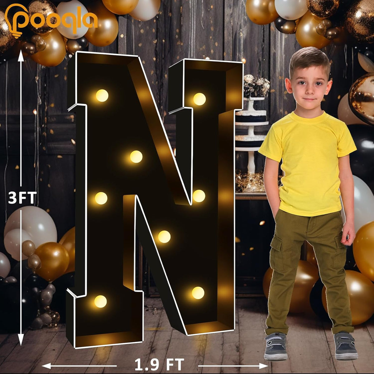 Pooqla 3FT Marquee Light Up Letters, Black LED Party Decor Large Marquee Letters 3 Feet Tall, Giant