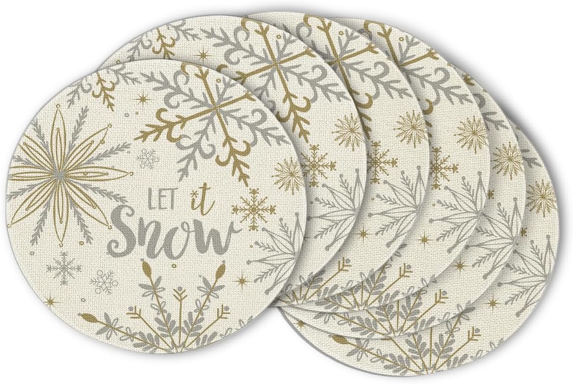 Artoid Mode Beige Snowflake Let It Snow Winter Placemats Set of 6, 14 Inch Seasonal Christmas Xmas