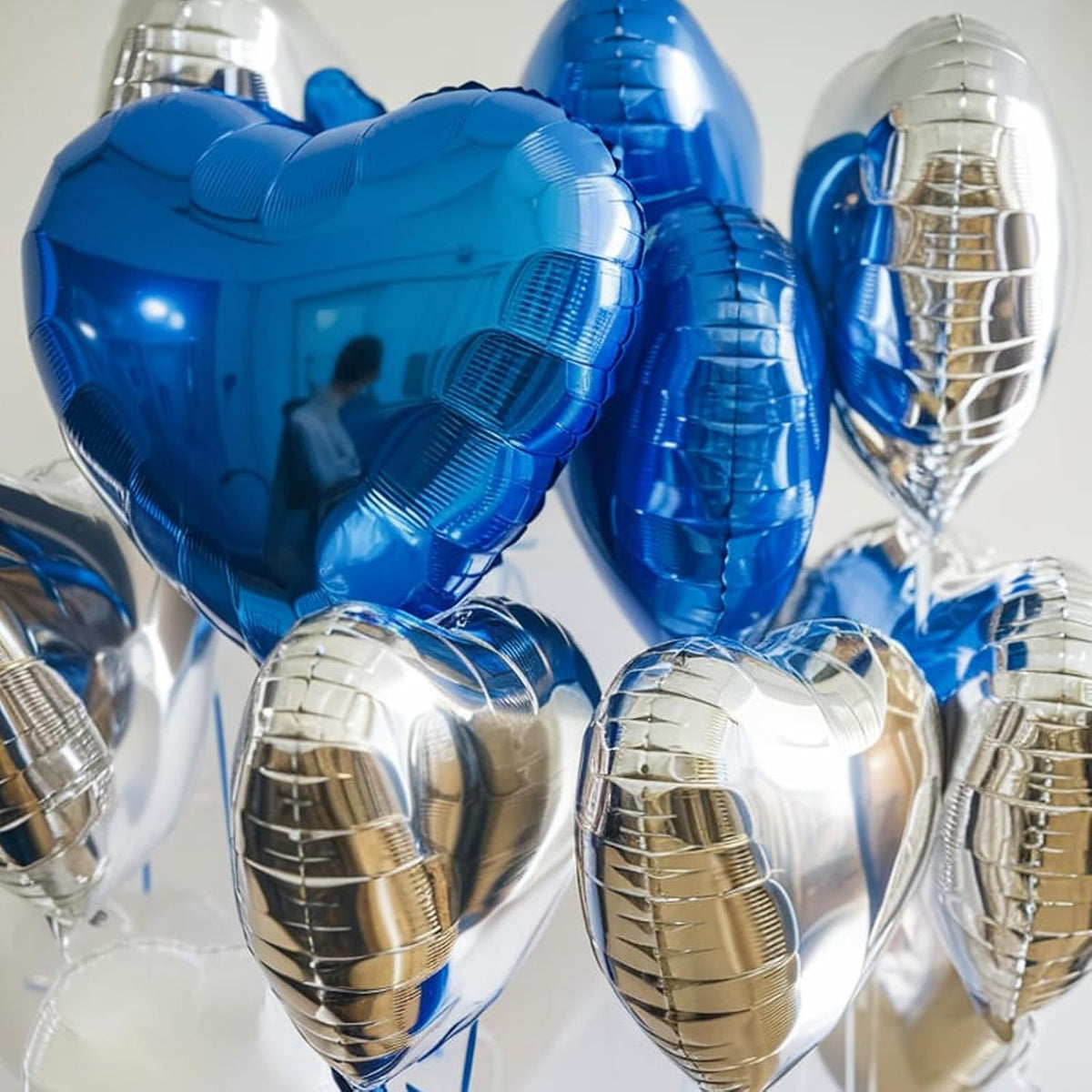 Blue Silver Heart Balloons, 18 Inch Royal Blue and Silver Heart Shape Balloons, 12PCS Helium Love