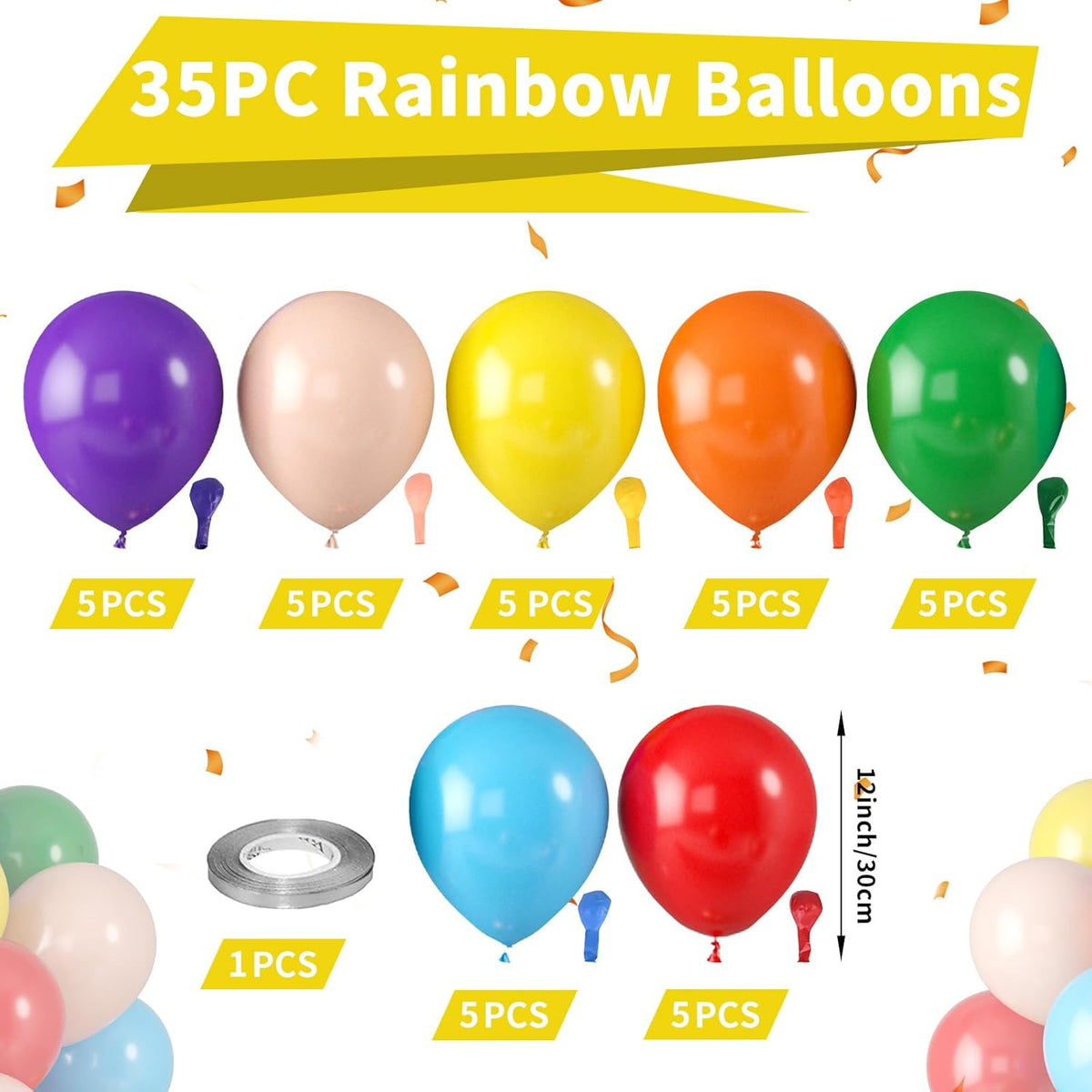 Multicolor Rainbow Balloons, Multicolor Balloons Light Blue Yellow Dark Green Purple Orange Red