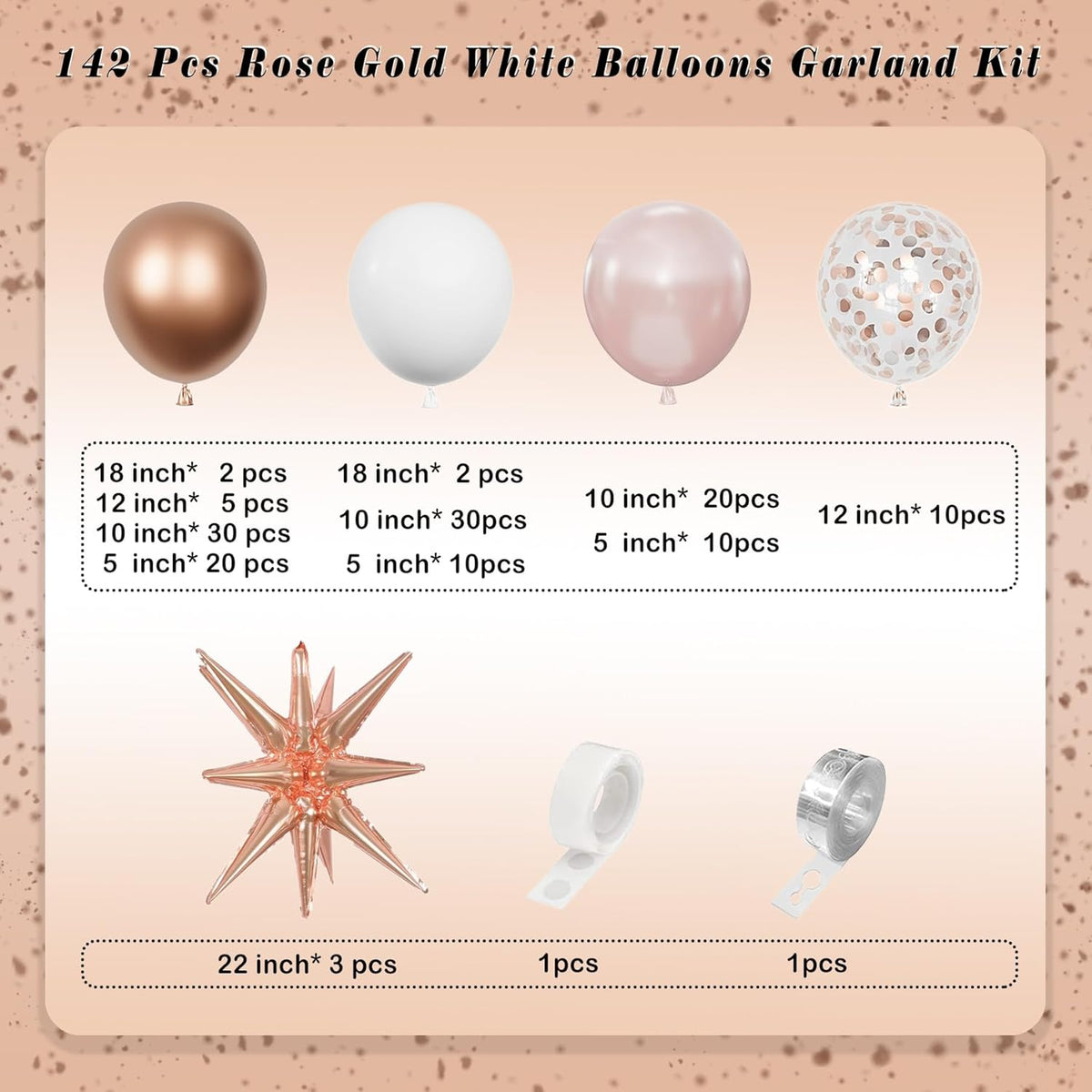 Rose Gold White Balloons Garland Arch Kit,142PCS Metallic Confetti Latex Metal Balloons Aluminum