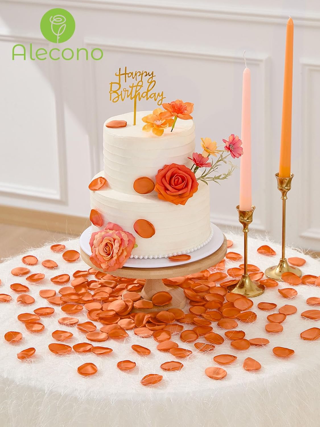 Alecono 600Pcs Silk Rose Petals, Faux Orange Flower Petals for Wedding Proposal Flower Girl Basket