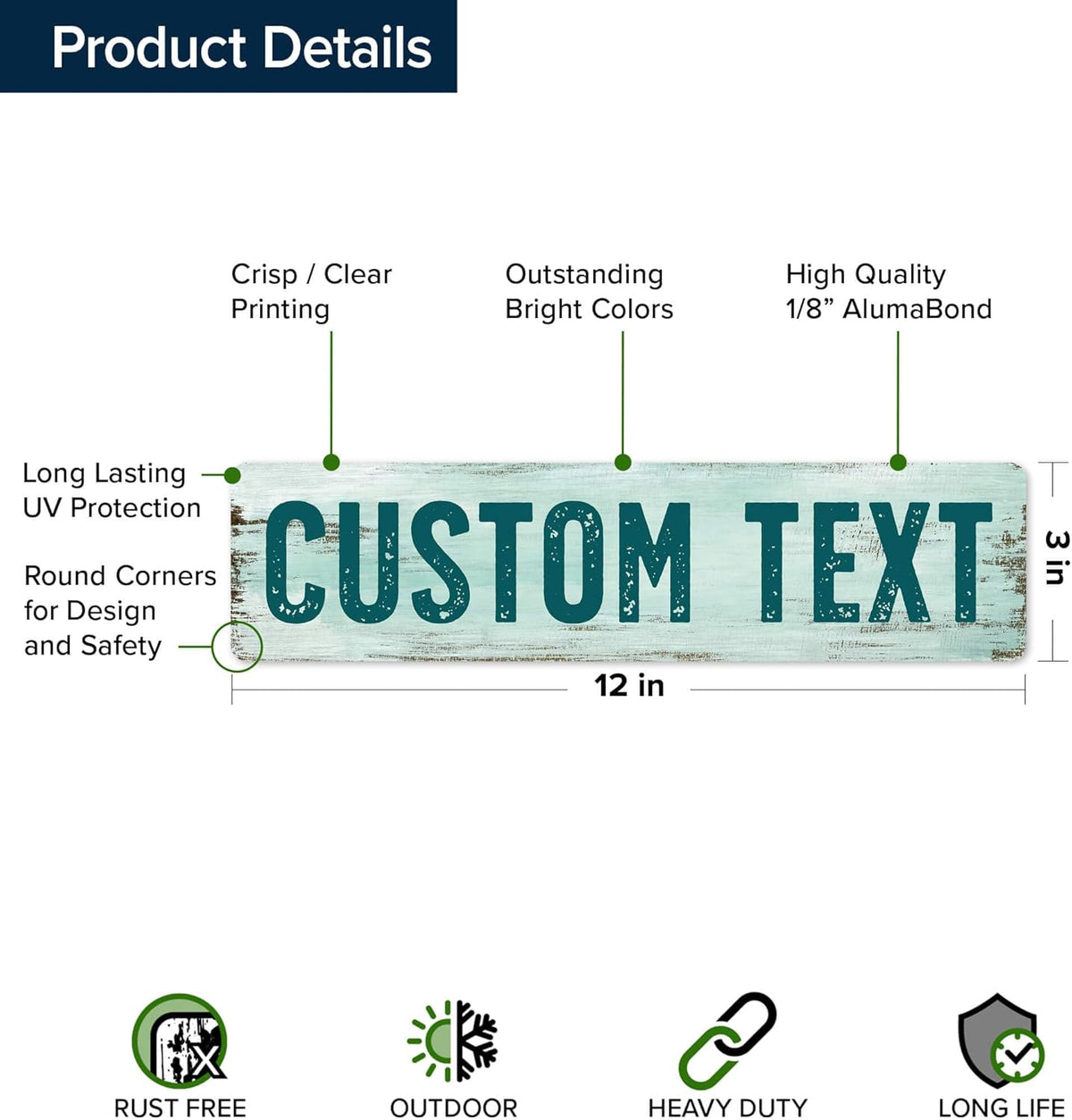 Custom Sign, Custom Street Sign, 11 Font Colors, 13 Font Styles, 4 Hole Options, 22 Sizes, 3x12