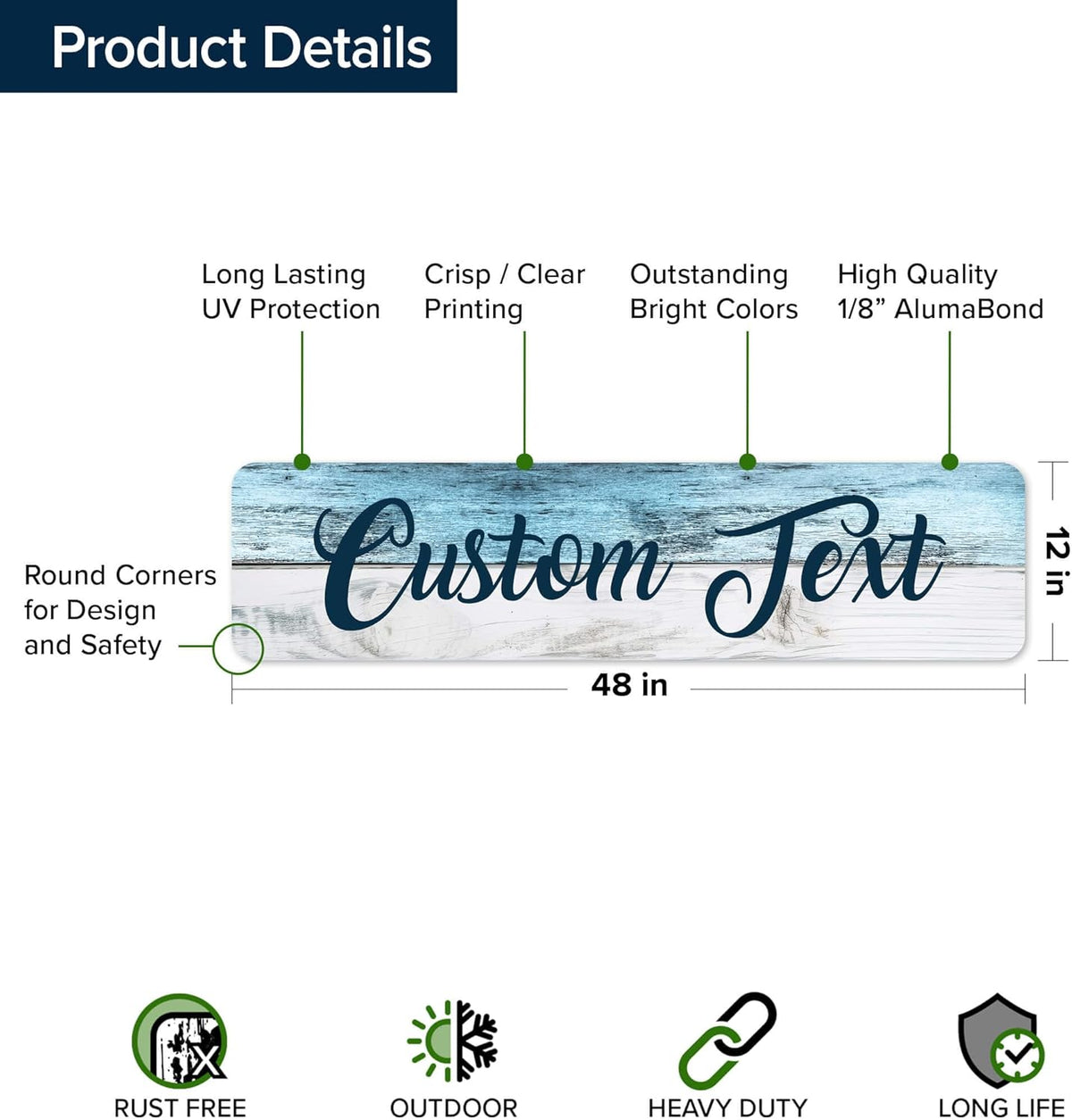 Custom Sign, Custom Street Sign, 11 Font Colors, 13 Font Styles, 4 Hole Options, 22 Sizes, 12x48