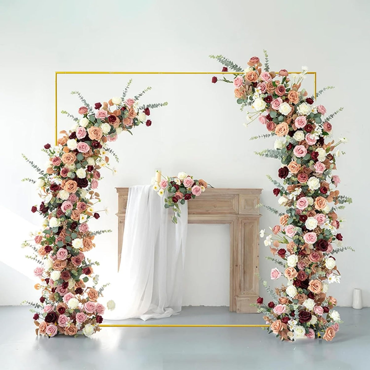 Wedding Arch Backdrop Stand 6.6x6.6 FT Gold Square Balloon Arch Frame for Wedding, Birthday Party