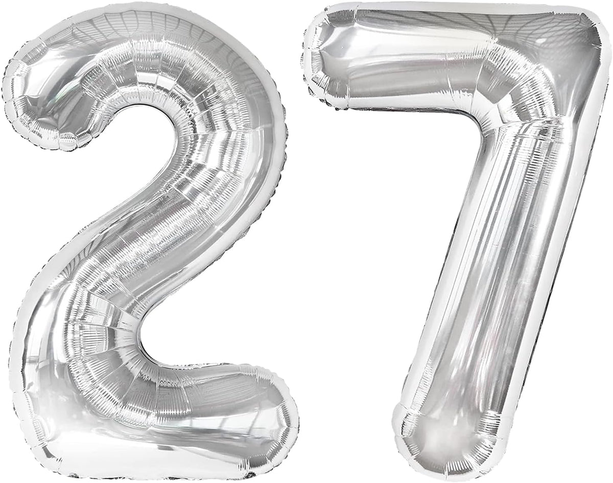 Silver Number 27 Birthday Balloon 40 Inch, Digital Balloons for 27 Party Celebration Decorations