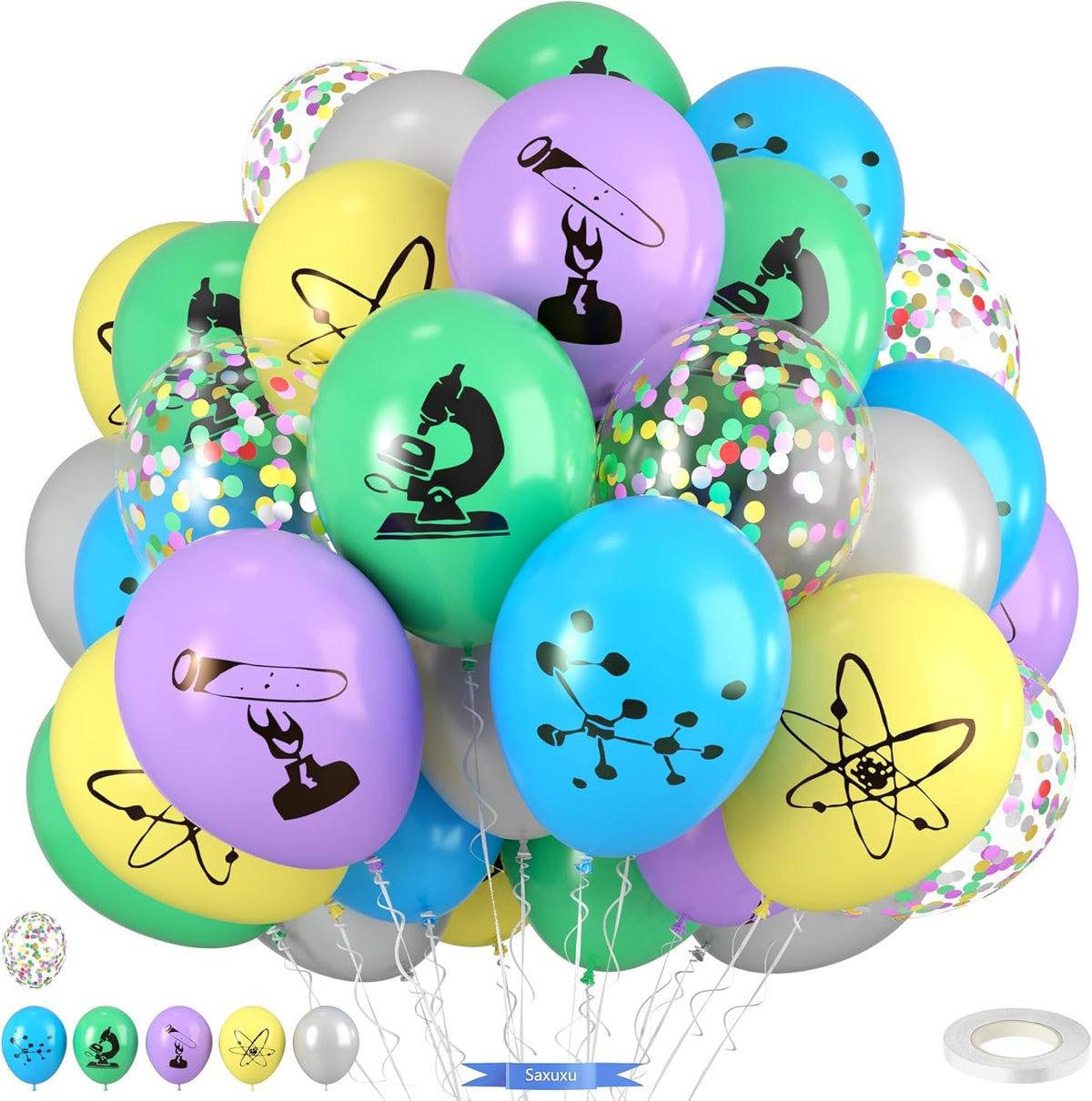 Science Party Balloons, 12 Inch Gray Light Yellow Green Purple Confetti Balloons for Boys Scientist