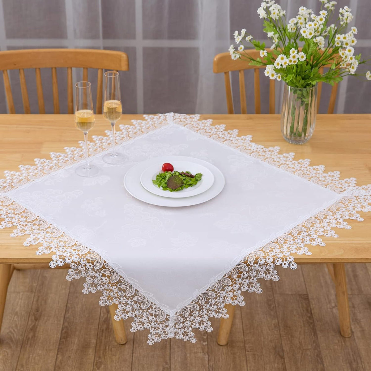 White lace Premium Square Farmhouse Tablecloth Waterproof OilProof SpillProof AntiShrink Soft