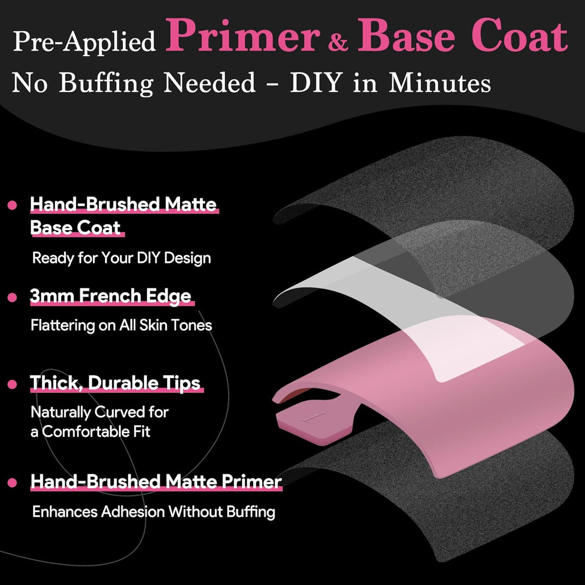 Toe Nail Press Ons French Tip, Sharp Square Berry Pink Pre-Designed Fake Toenail Press On for Women