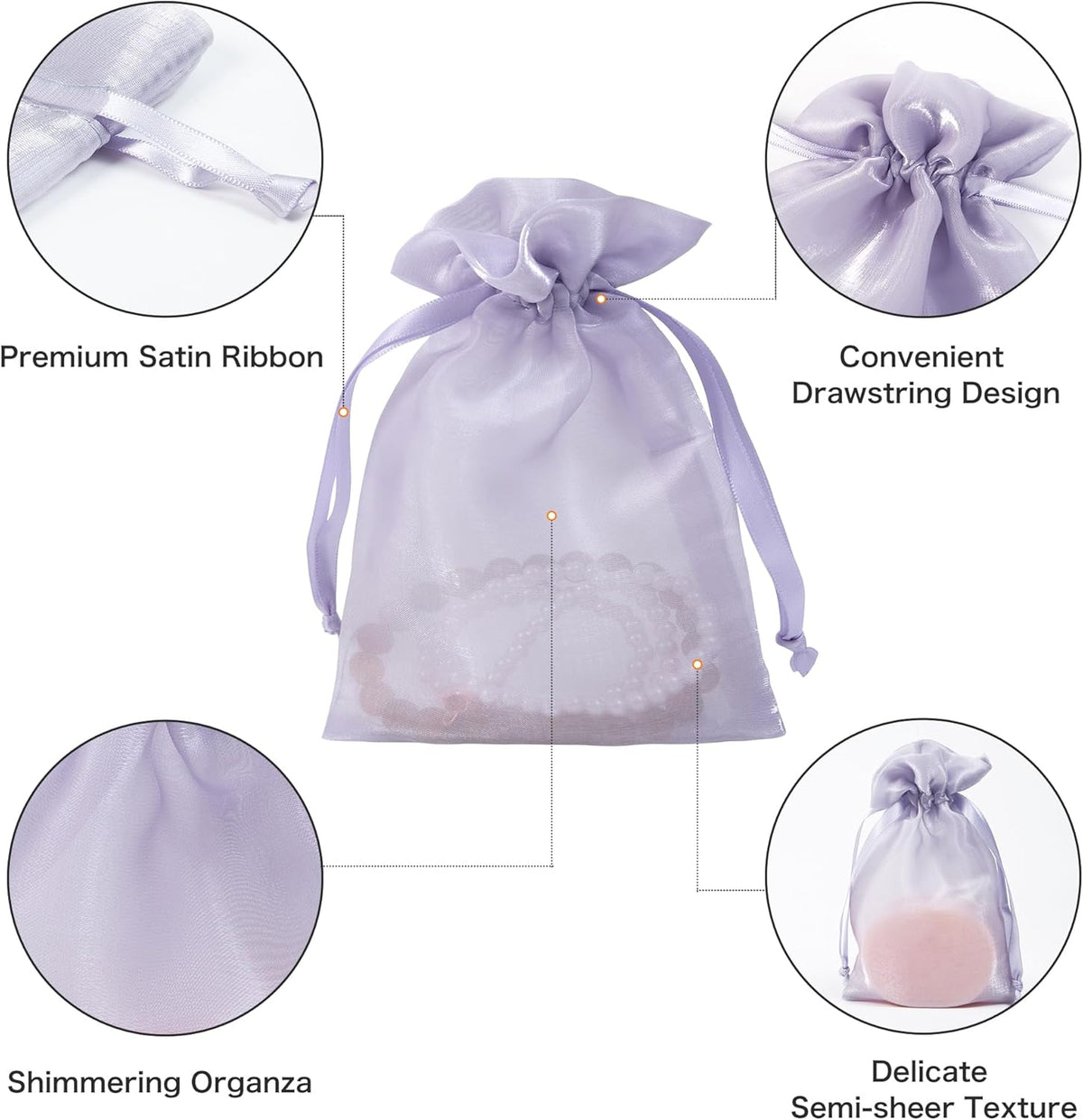 20 Pcs Lilac Purple Small Organza Bags 4X6 inch for Wedding Favors with Drawstring, Mini Mesh Gift