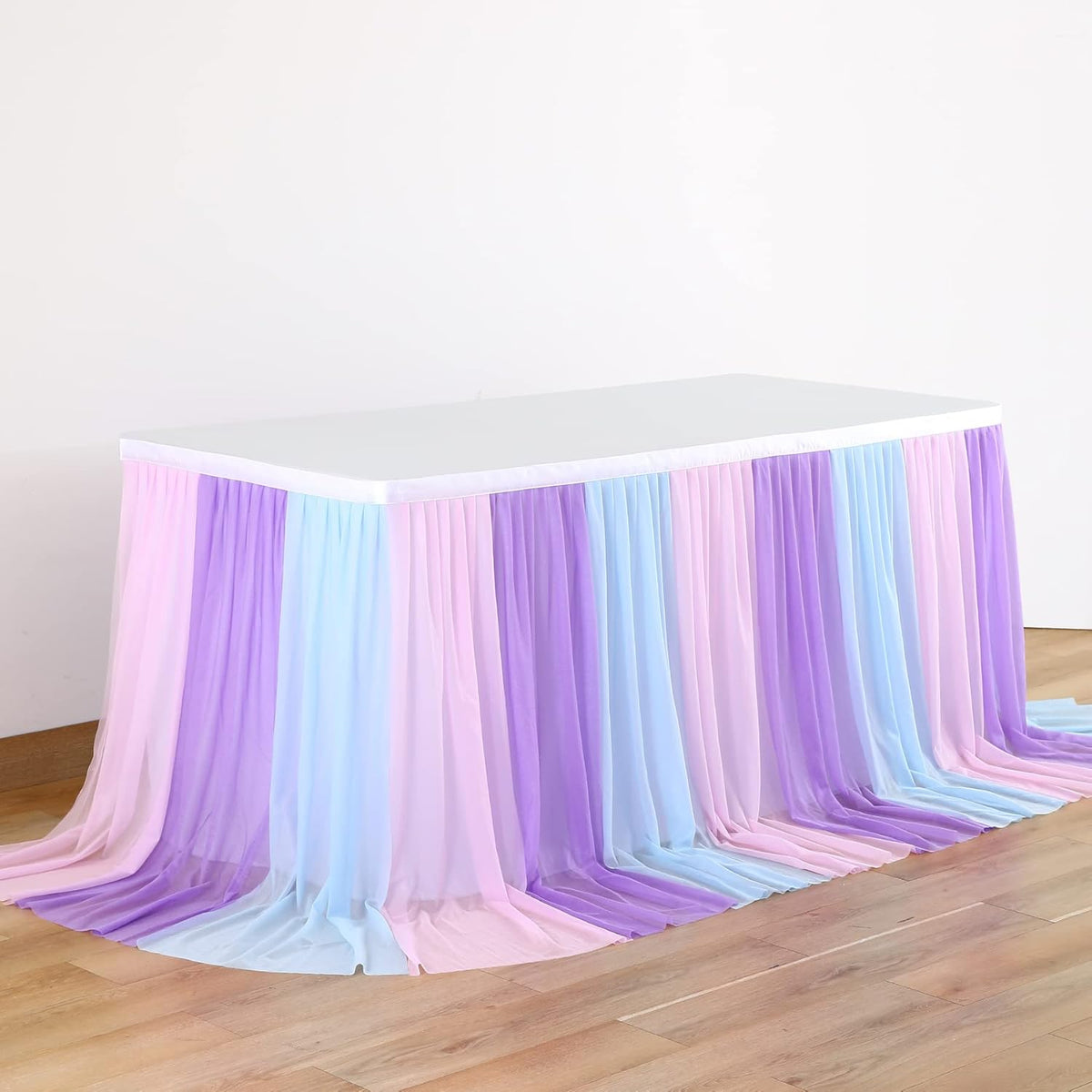 6ft Pink Blue Purple Tulle Table Skirts for Mermaid Baby Shower Birthday Party Wedding Pastel Tutu