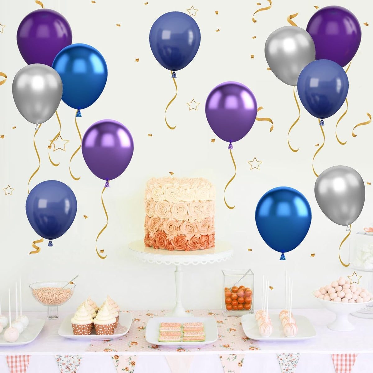 Purple and Blue Balloon Set, 50 PCS 10 Inch Space Theme Party Supplies, Navy Blue Purple Silver