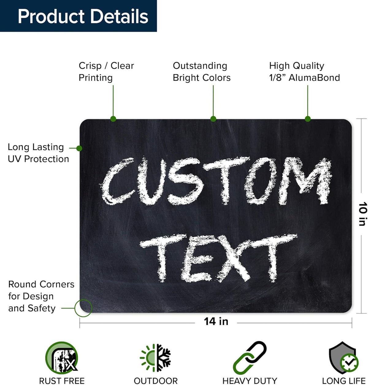 Custom Sign, Custom Street Sign, 11 Font Colors, 13 Font Styles, 4 Hole Options, 22 Sizes, 10x14
