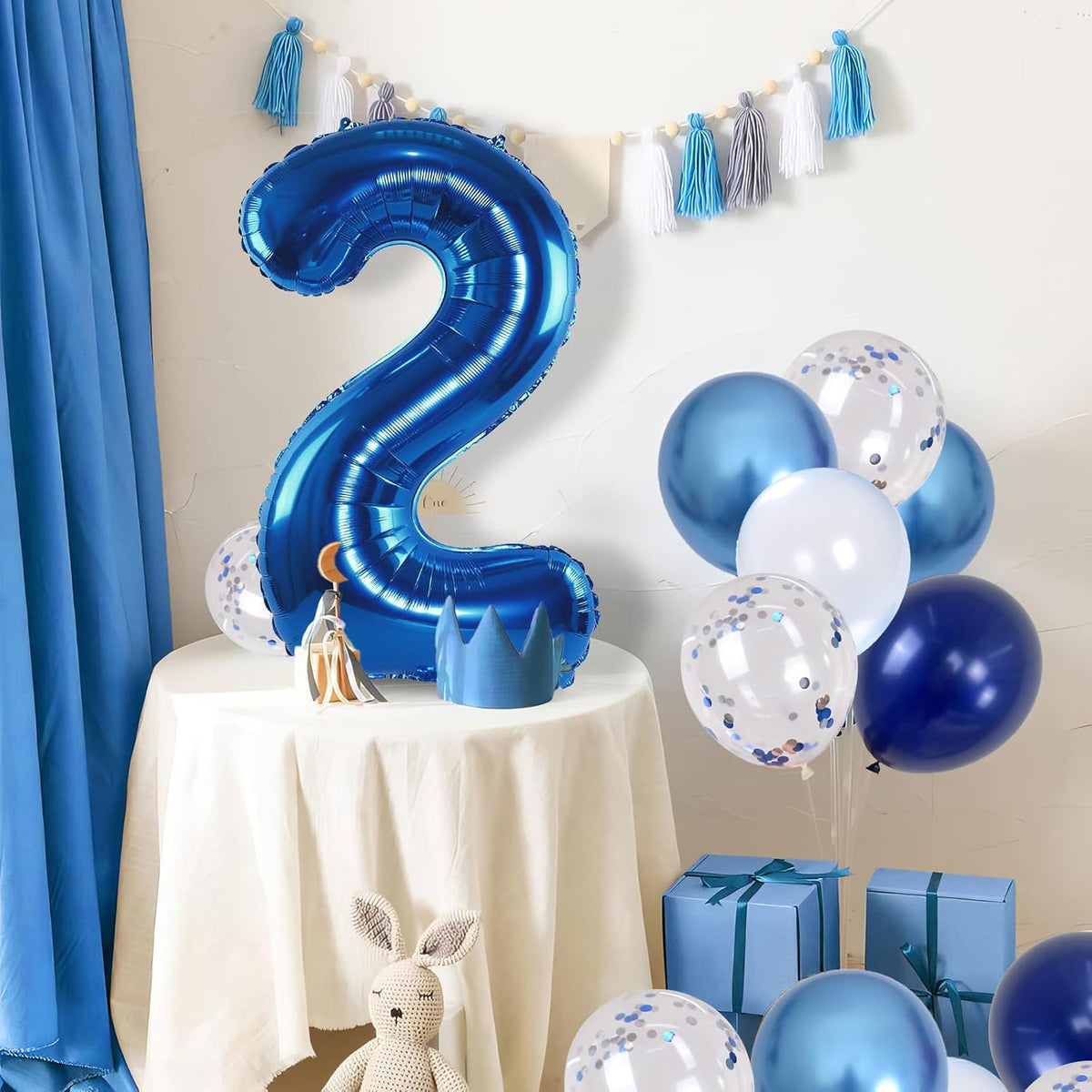 Foil Number Balloons - 2nd Birthday, Pastel Helium Balloons, 40 inch, Navy, Dark Blue, Silver
