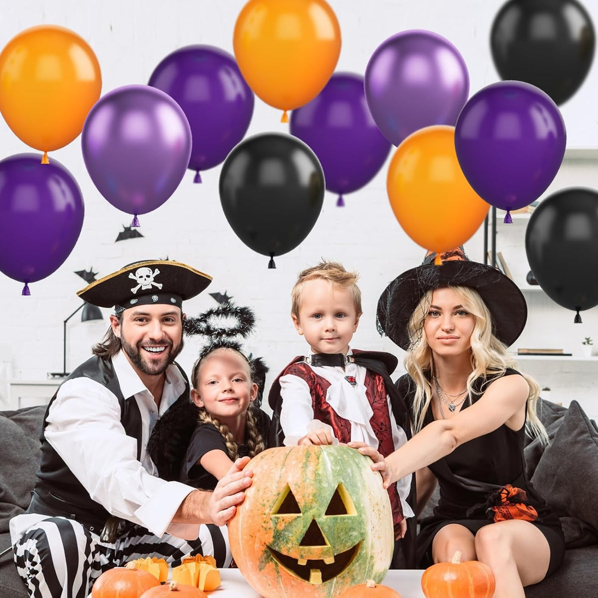 FunHot Halloween Party Balloons, 60Pcs Black Purple Orange Balloons, 12 Inch Metallic Purple Black