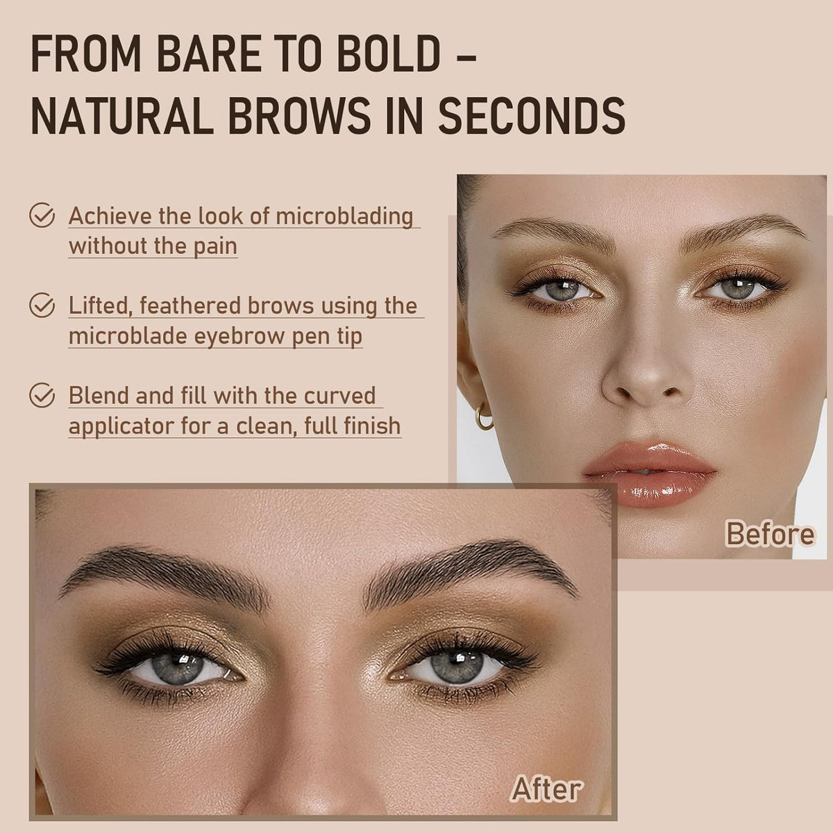 Dual-Ended Microblading Eyebrow Pencil for Women, 2 in 1 Liquid Eyebrow Pencil with Curved Tip and