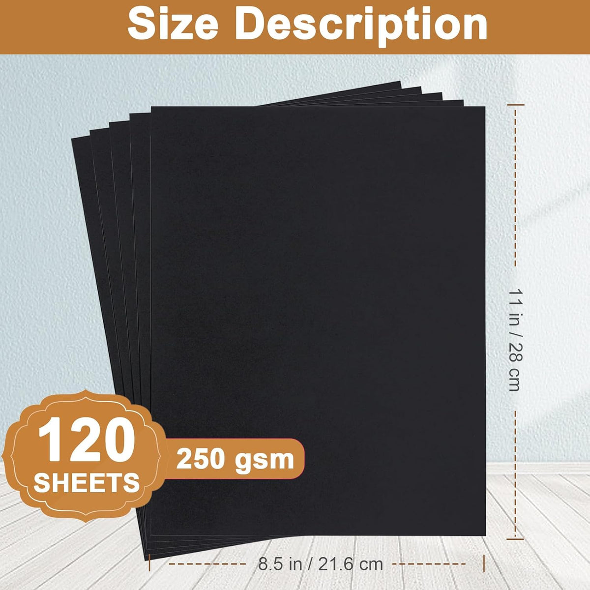 120 Sheets Black Cardstock 8.5 x 11 Printer Paper, 92lb Heavyweight Black Card Stock for DIY Cards