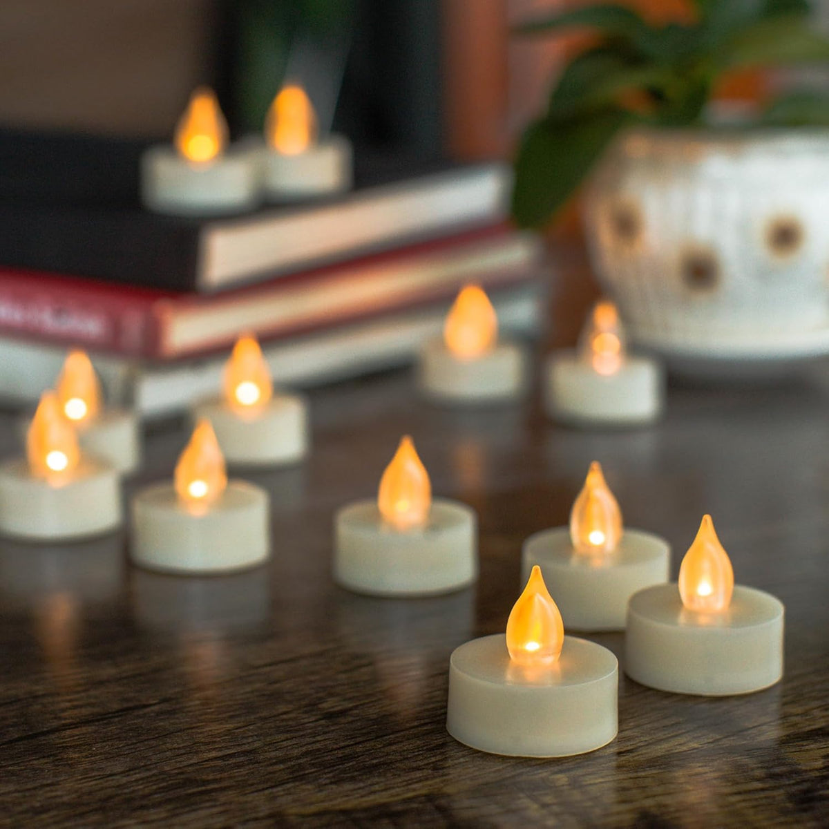 12 Battery Operated Flameless LED Tea Lights with Timer Realistic Flickering Electric Tealight