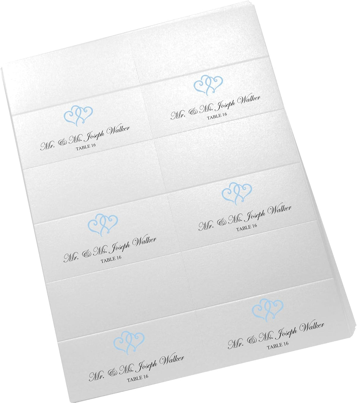 Linked Hearts Printable Place Cards, Light Blue (Choose Color), Set of 60 (10 Sheets), Laser &