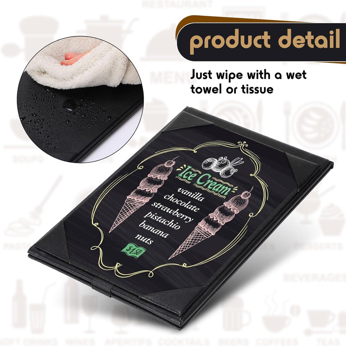 Gerrii Leatherette Table Tents Black PU Leather Menu Covers Bulk Double Sided Frame Sign Holders 2