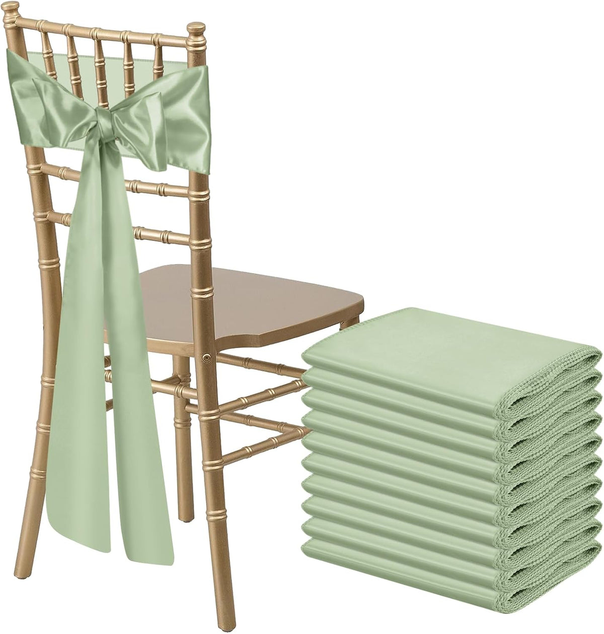 10 PCS Sage Green Satin Chair Sashes Bows Universal Chair Ribbon Ties Back Sash for Wedding Party