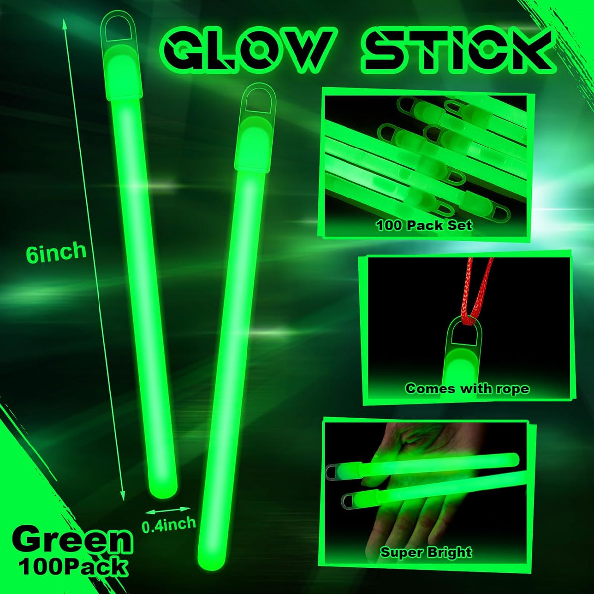 Lewtemi 4" or 6" 100 Pack Bright Glow Sticks Bulk, Glow in The Dark Party Supplies Birthday and