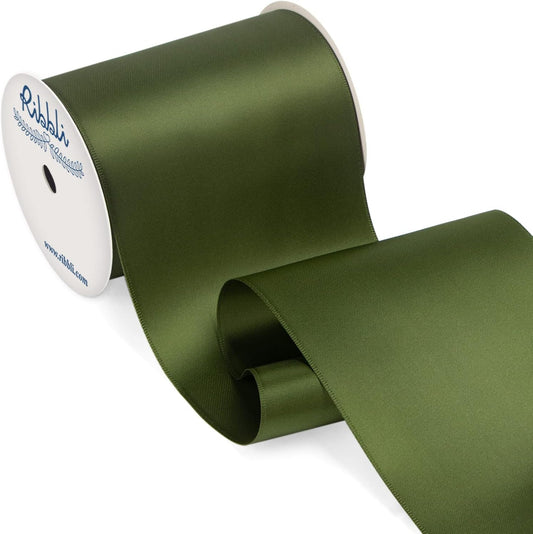 Ribbli Moss Green Satin Ribbon 4 Inch Wide Moss Green Ribbon for Wedding Chair Sash Grand Opening